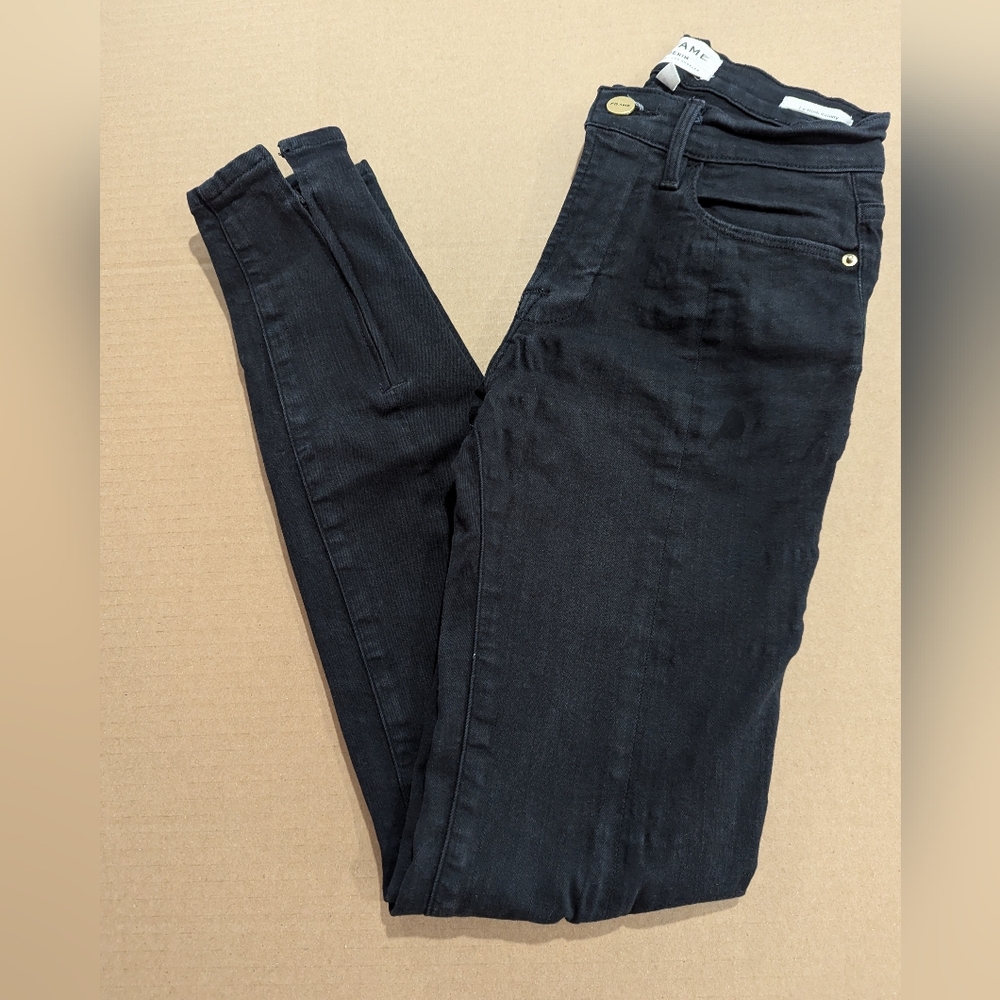 FRAME "Le High" Skinny Black Denim Jeans Sz 24 Zippered Ankle *GUC